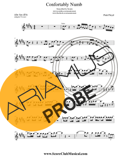 Pink Floyd Comfortably Numb score for Alt-Saxophon
