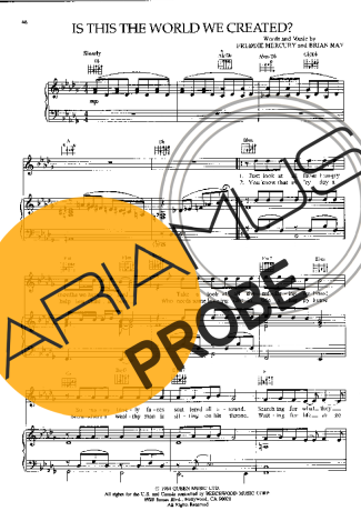 Queen Is This The World We Created score for Klavier