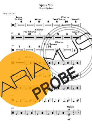 Regina Spektor Apres Moi score for Schlagzeug