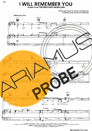 Sarah McLachlan I Will Remember You score for Klavier