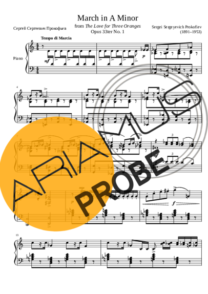 Sergei Prokofiev March In Am score for Klavier