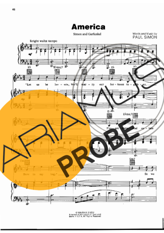 Simon and Garfunkel America score for Klavier