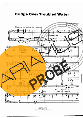 Simon and Garfunkel Bridge Over Troubled Water Partituren für Klavier