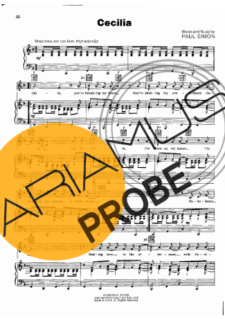 Simon and Garfunkel Cecilia score for Klavier