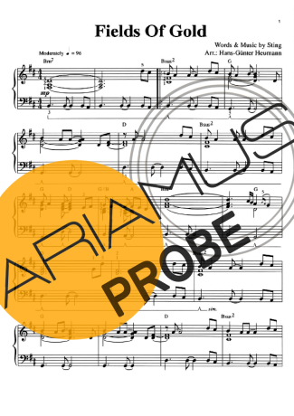 Sting Fields Of Gold score for Klavier