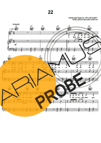 Taylor Swift 22 score for Klavier