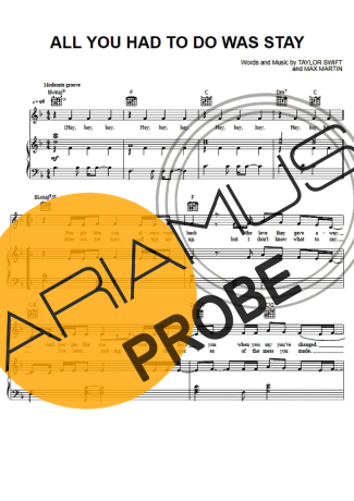 Taylor Swift All You Had To Do Was Stay Partituren für Klavier