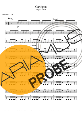 Taylor Swift Cardigan score for Schlagzeug