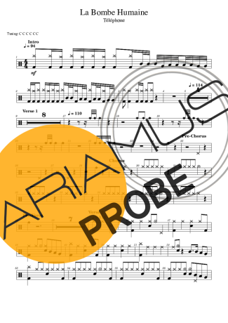 Téléphone La Bombe Humaine score for Schlagzeug