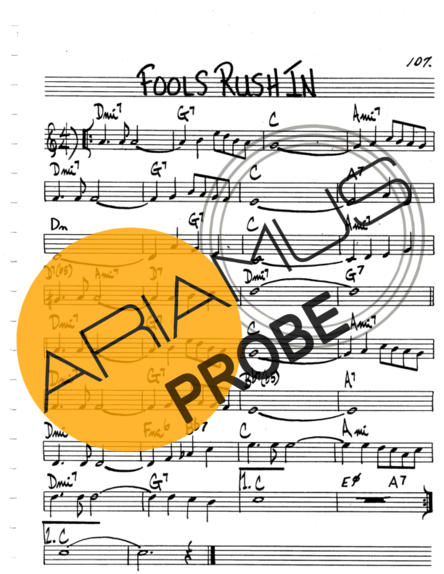 The Real Book of Jazz Fools Rush In score for Keys