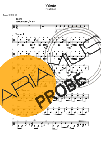 The Zutons Valerie score for Schlagzeug