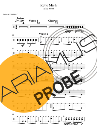 Tokio Hotel Rette Mich score for Schlagzeug