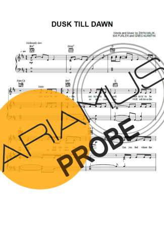 Zayn Dusk Till Dawn (feat Sia) score for Klavier